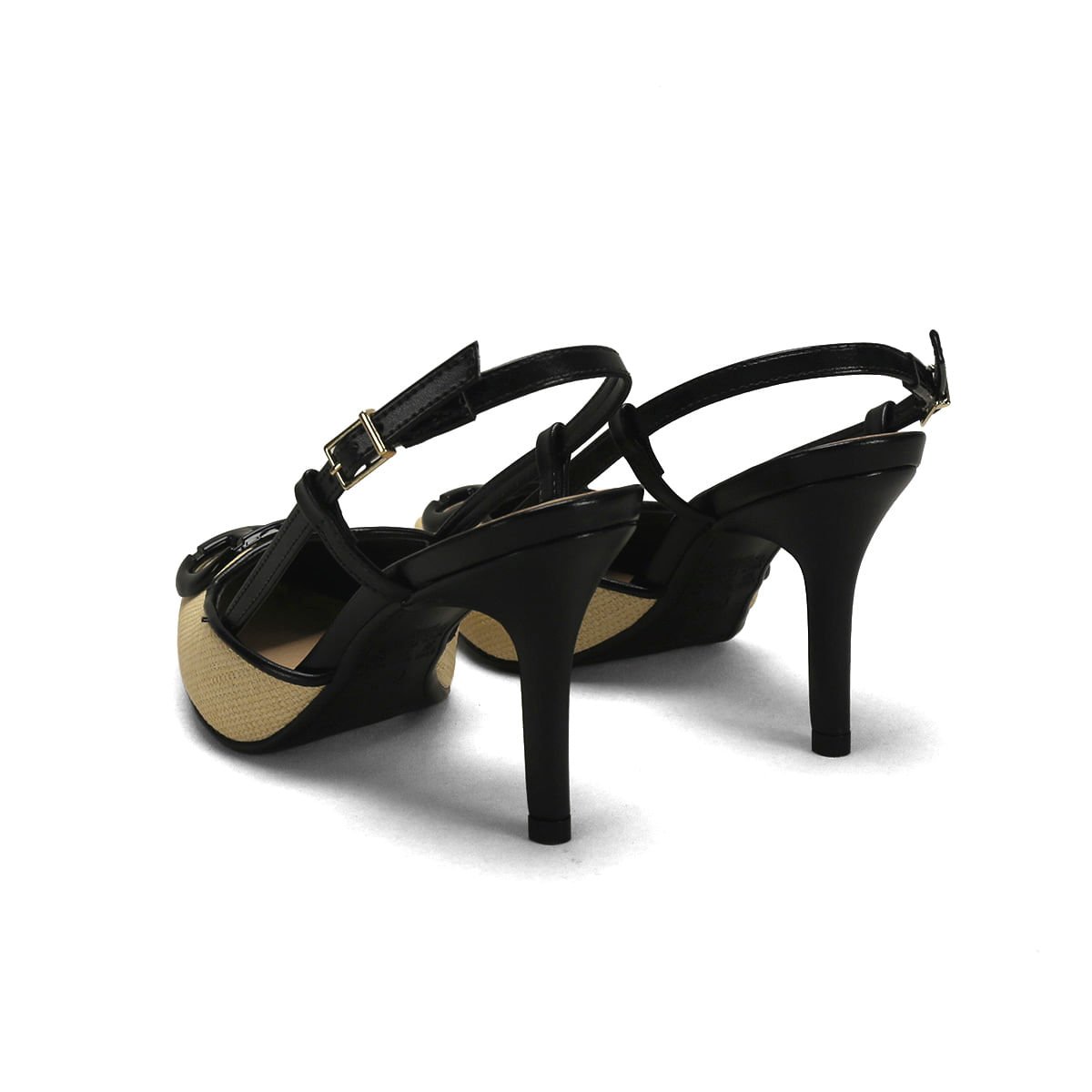 Scarpin Slingback Palha Preto 9,5cm Bege 3