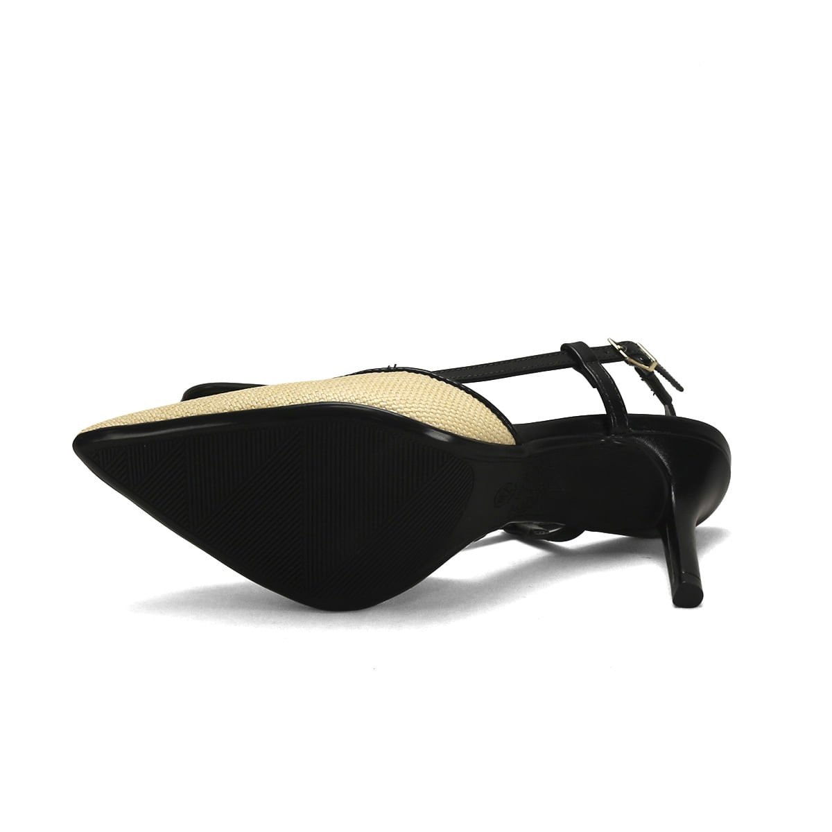 Scarpin Slingback Palha Preto 9,5cm Bege 5