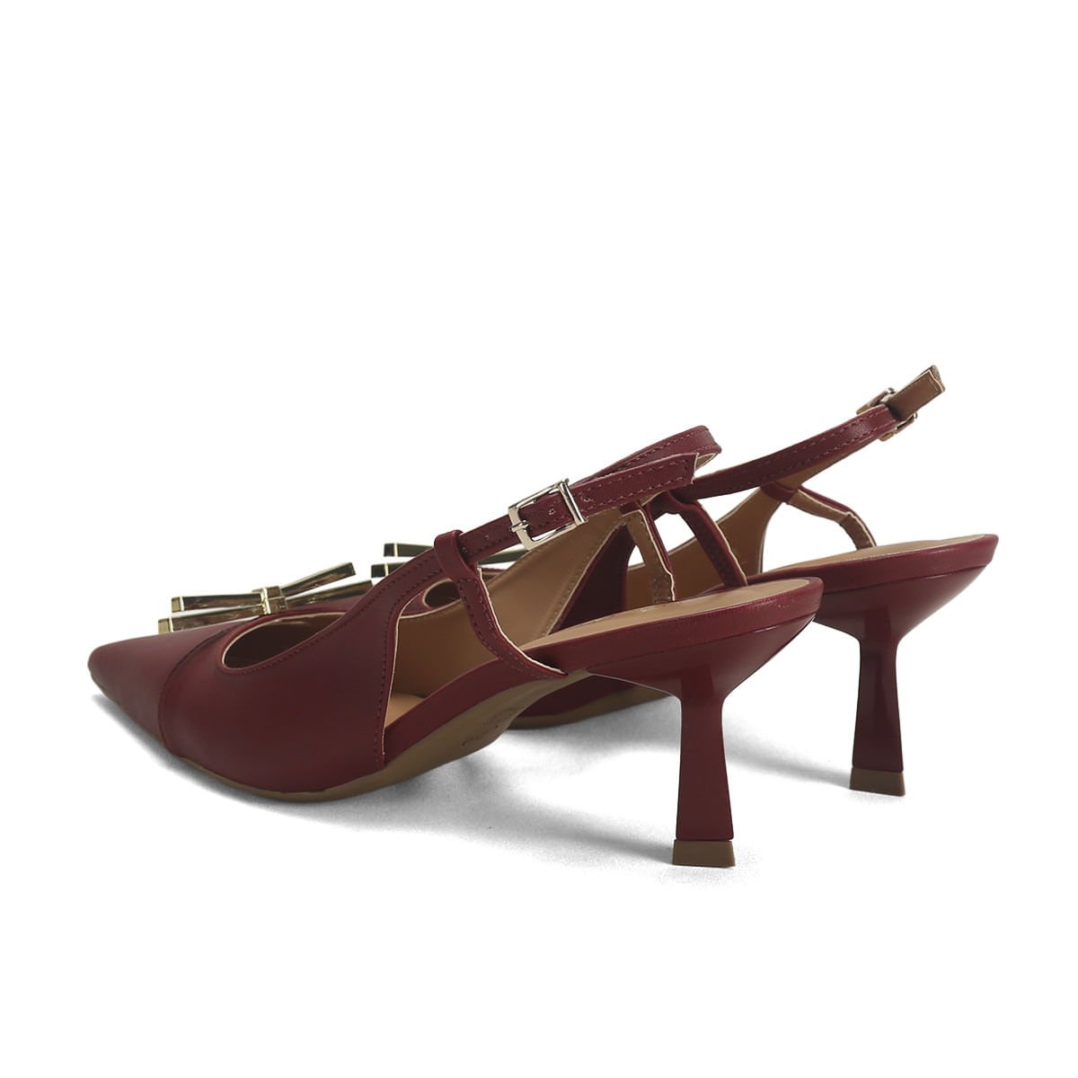 Scarpin Calce Fácil Laço Metalizado Ana Mello Napa 7cm Vinho 3
