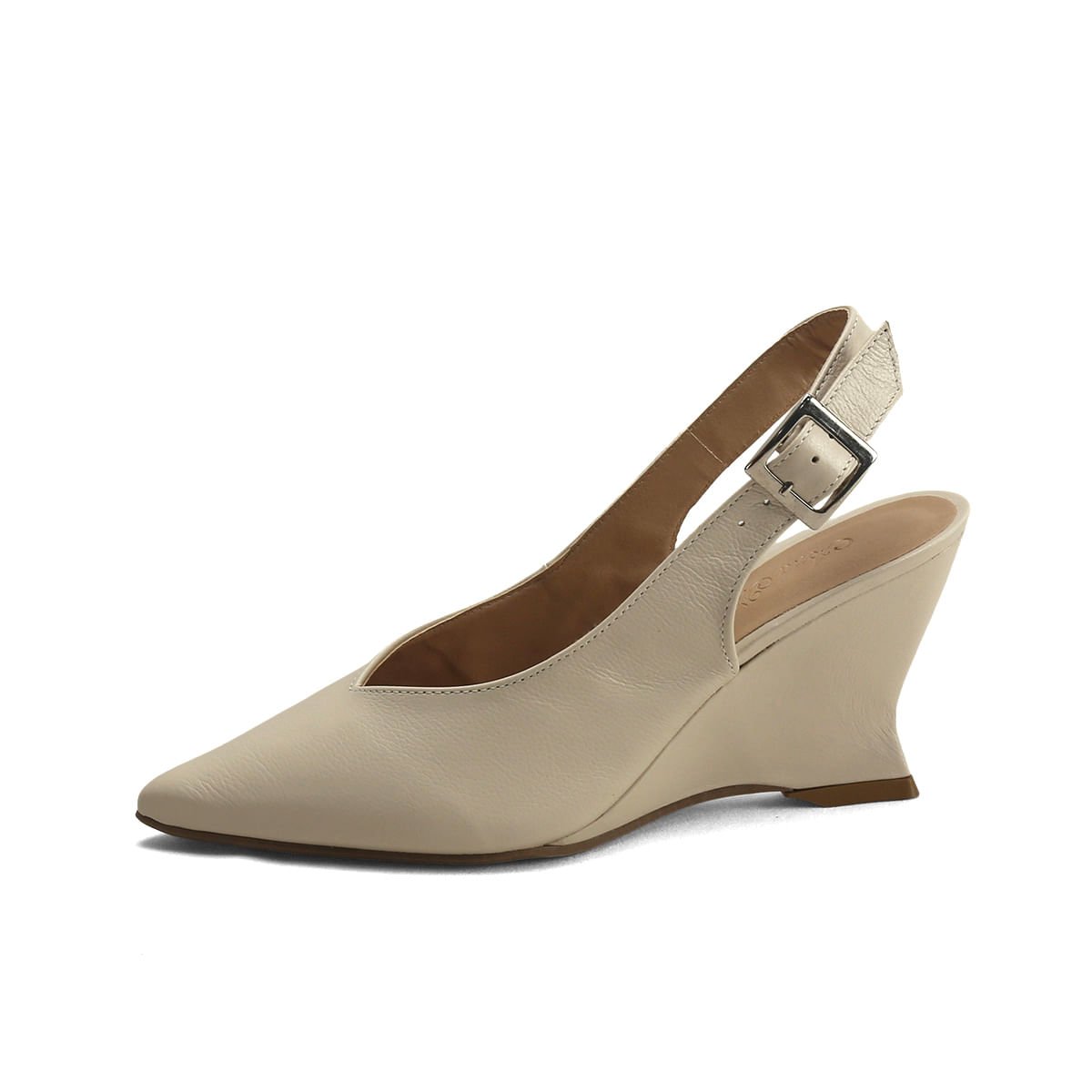 Scarpin Anabela de Couro Calcanhar Aberto Ana Mello Bege 4