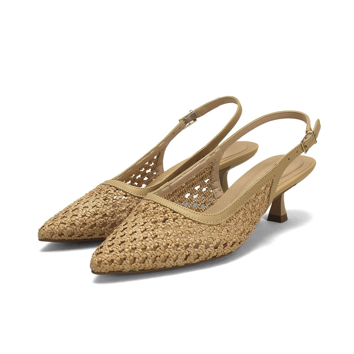 Scarpin Slingback Tressê Amêndoa Salto 5,5cm Bege 2