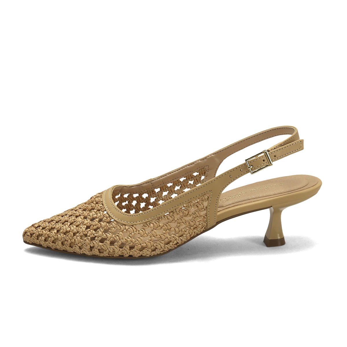 Scarpin Slingback Tressê Amêndoa Salto 5,5cm Bege 4