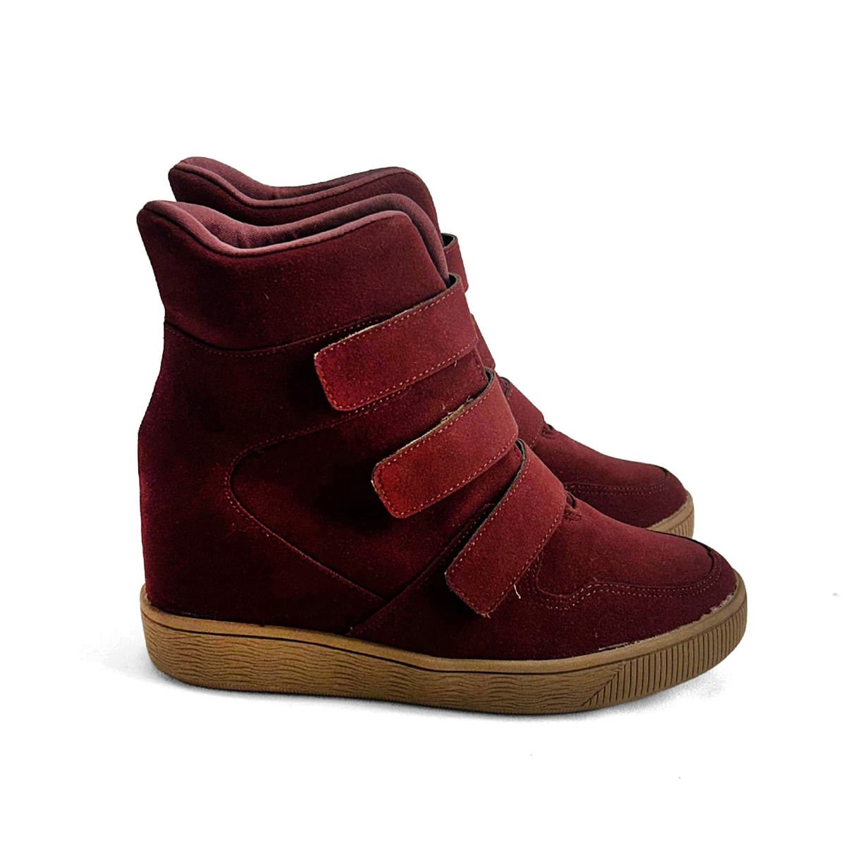 Sneaker Camurça Vinho Salto Plataforma Velcro