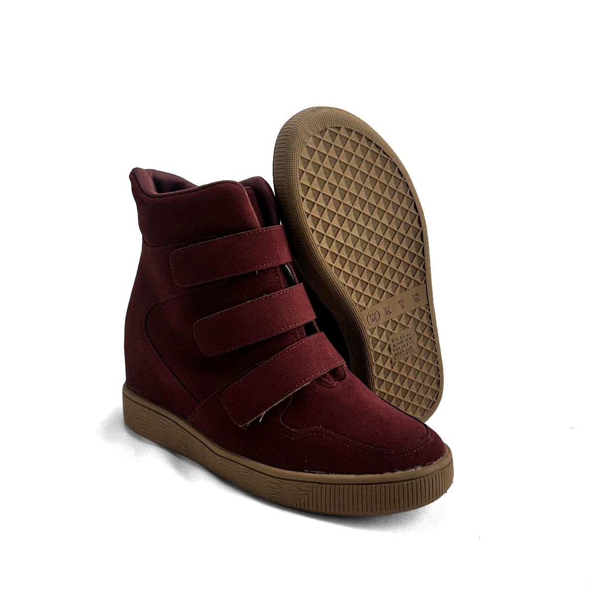 Sneaker Camurça Vinho Salto Plataforma Velcro Vinho 2