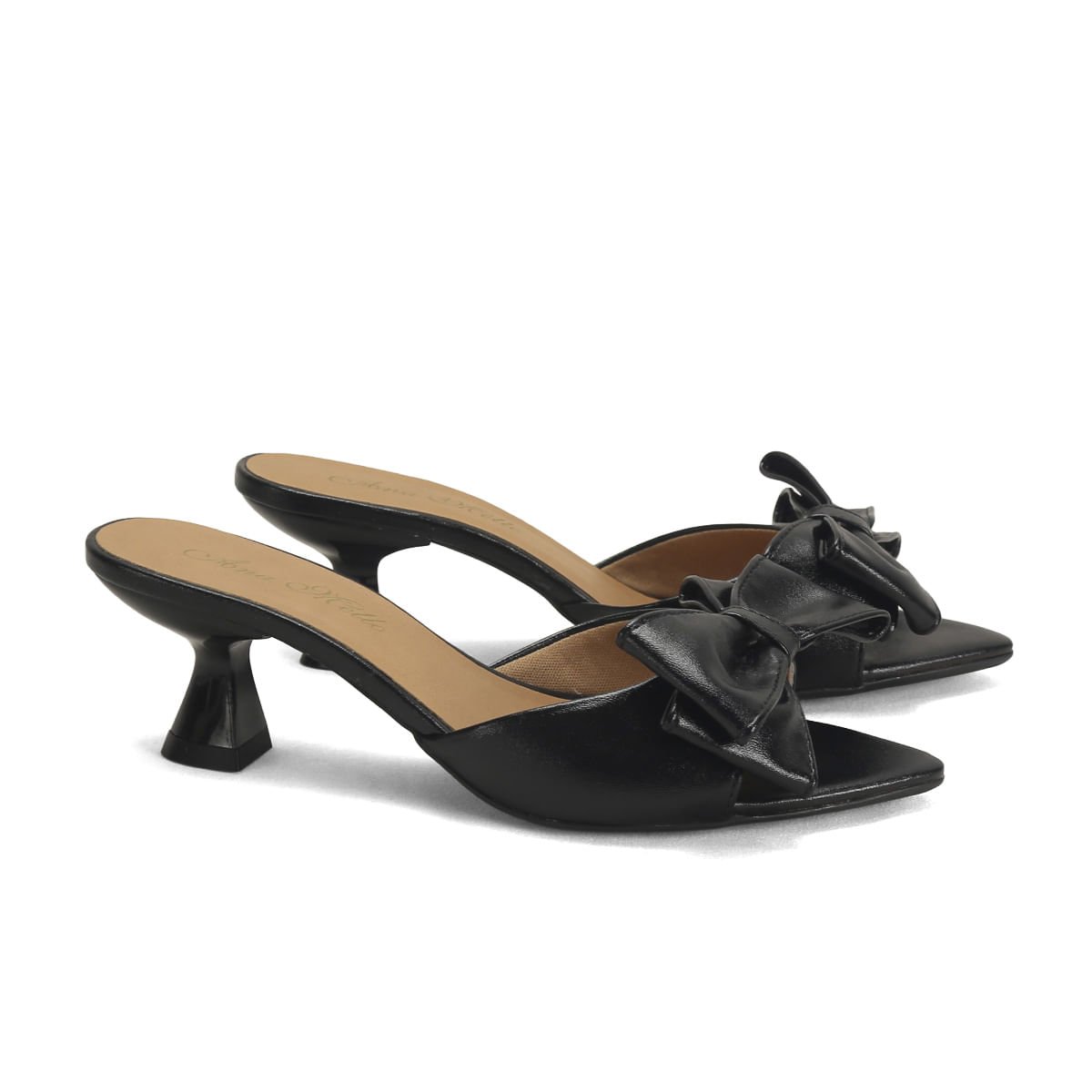 Mule Salto Taça Laço Preto Napa 6,5cm