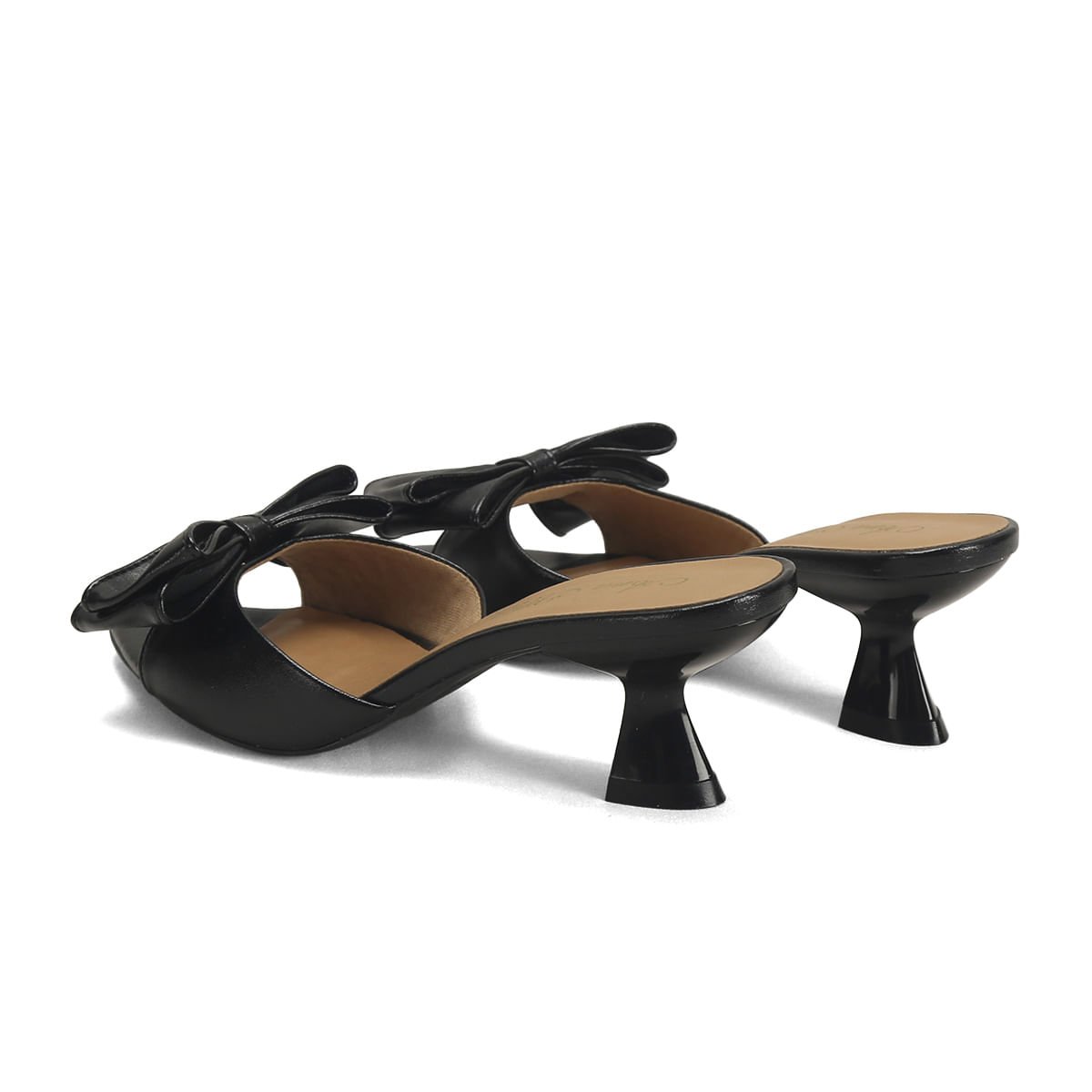 Mule Salto Taça Laço Preto Napa 6,5cm Preto 3