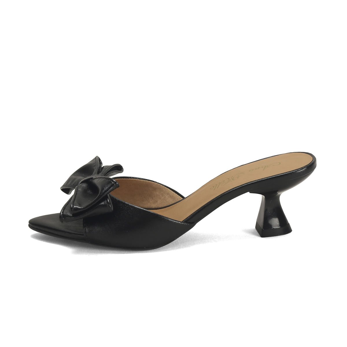 Mule Salto Taça Laço Preto Napa 6,5cm Preto 4