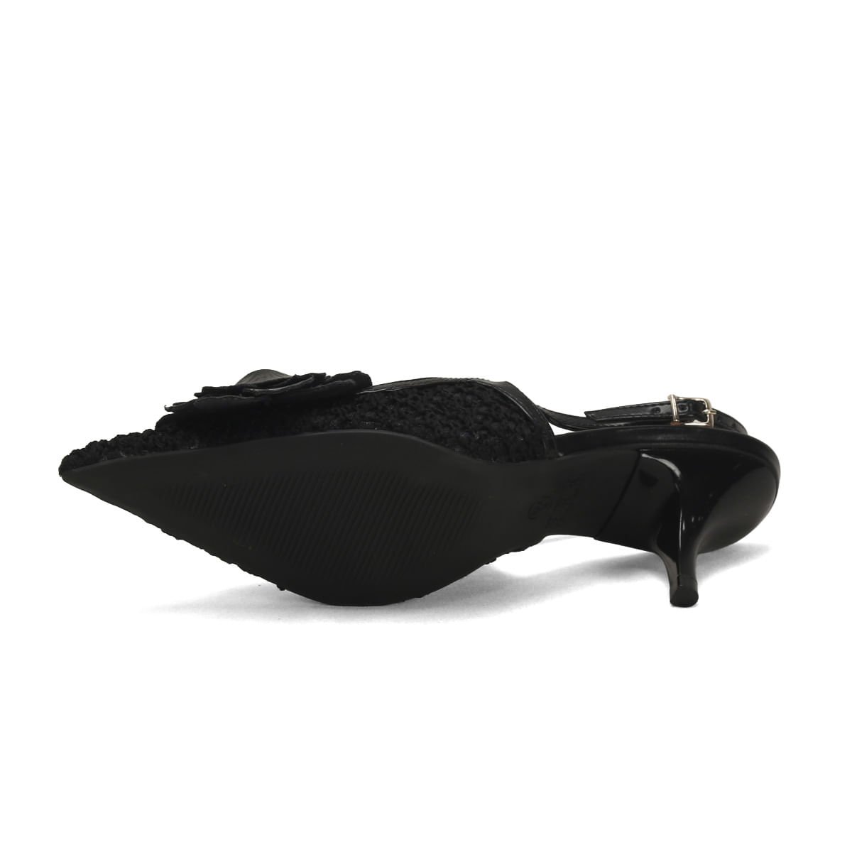 Scarpin Slingback Crochê Flor Preto 7cm Preto 5