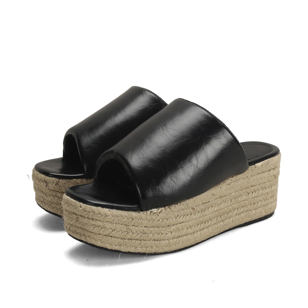 Tamanco Salto Corda Preto Napa 7cm Confortável Preto 2