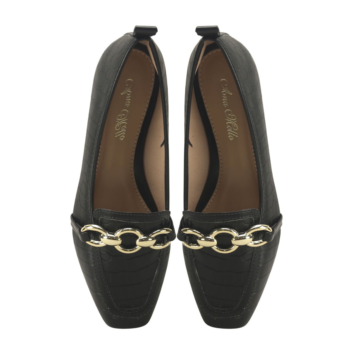 Mocassim Clássico Textura Croco em Couro Ana Mello Preto 2