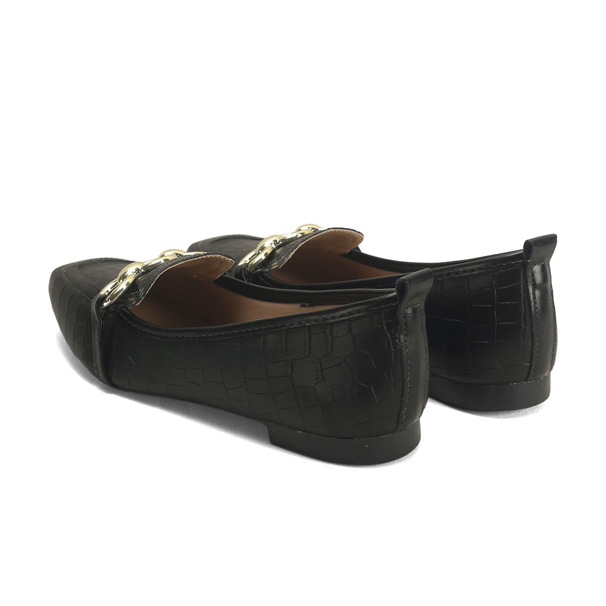 Mocassim Clássico Textura Croco em Couro Ana Mello Preto 3