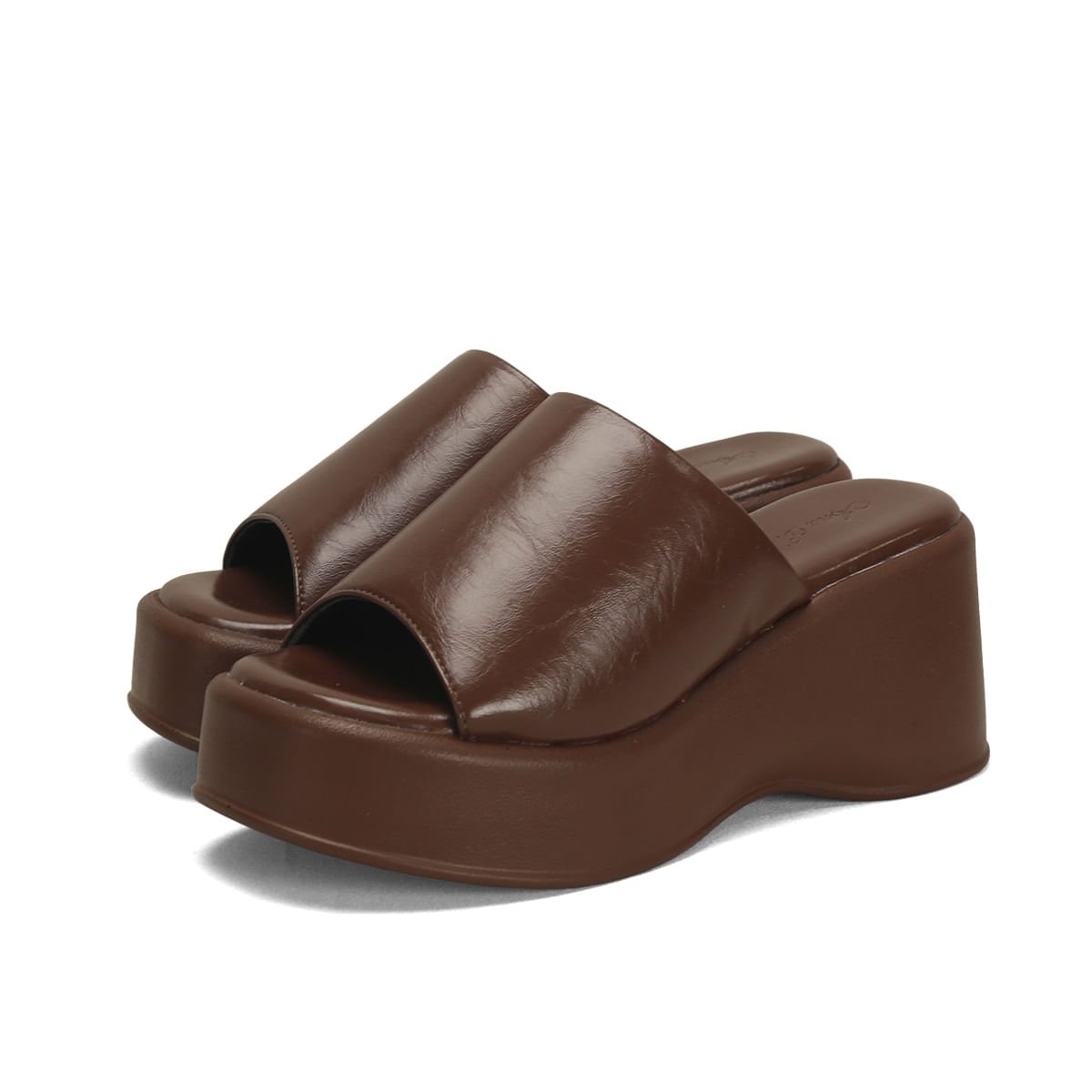 Slide Flatform Napa Café 8cm Salto Alto Confortável Marrom 2