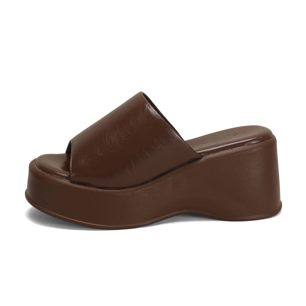 Slide Flatform Napa Café 8cm Salto Alto Confortável Marrom 4