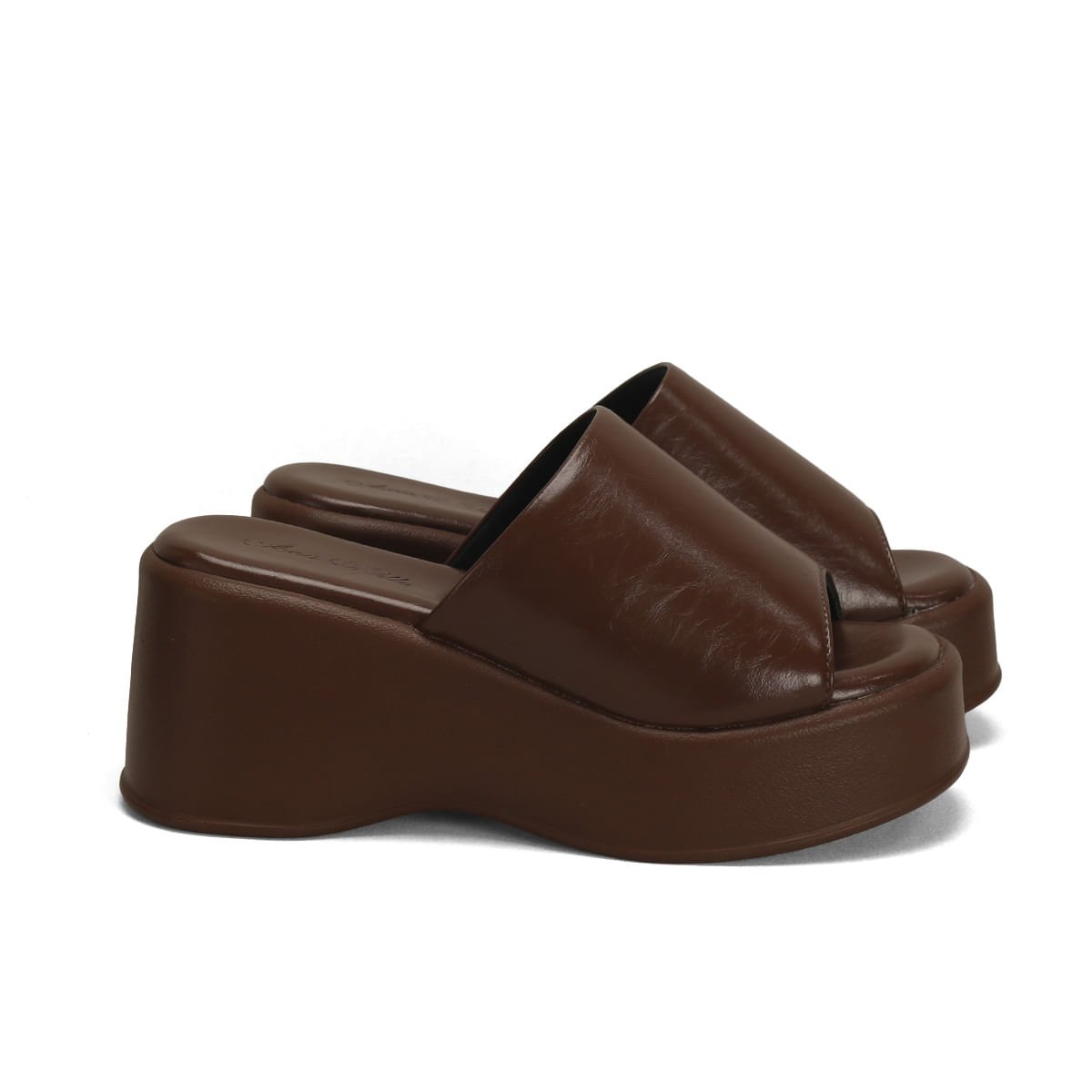 Slide Flatform Napa Café 8cm Salto Alto Confortável