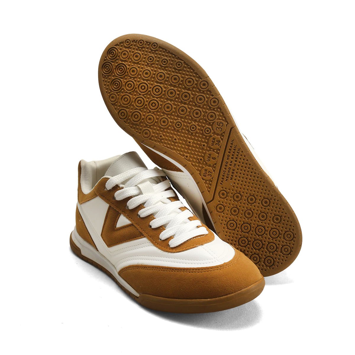 Tênis Casual Bicolor Feminino Super Macio Ana Mello Branco/Caramelo 2