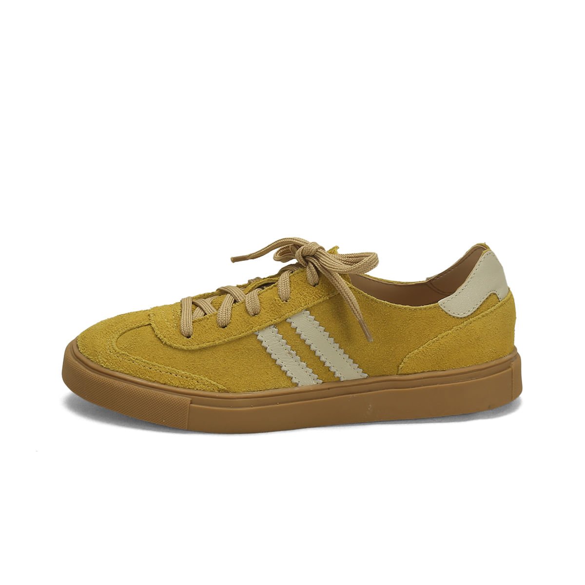 Tênis camurça couro mostarda com listra off white Amarelo 4