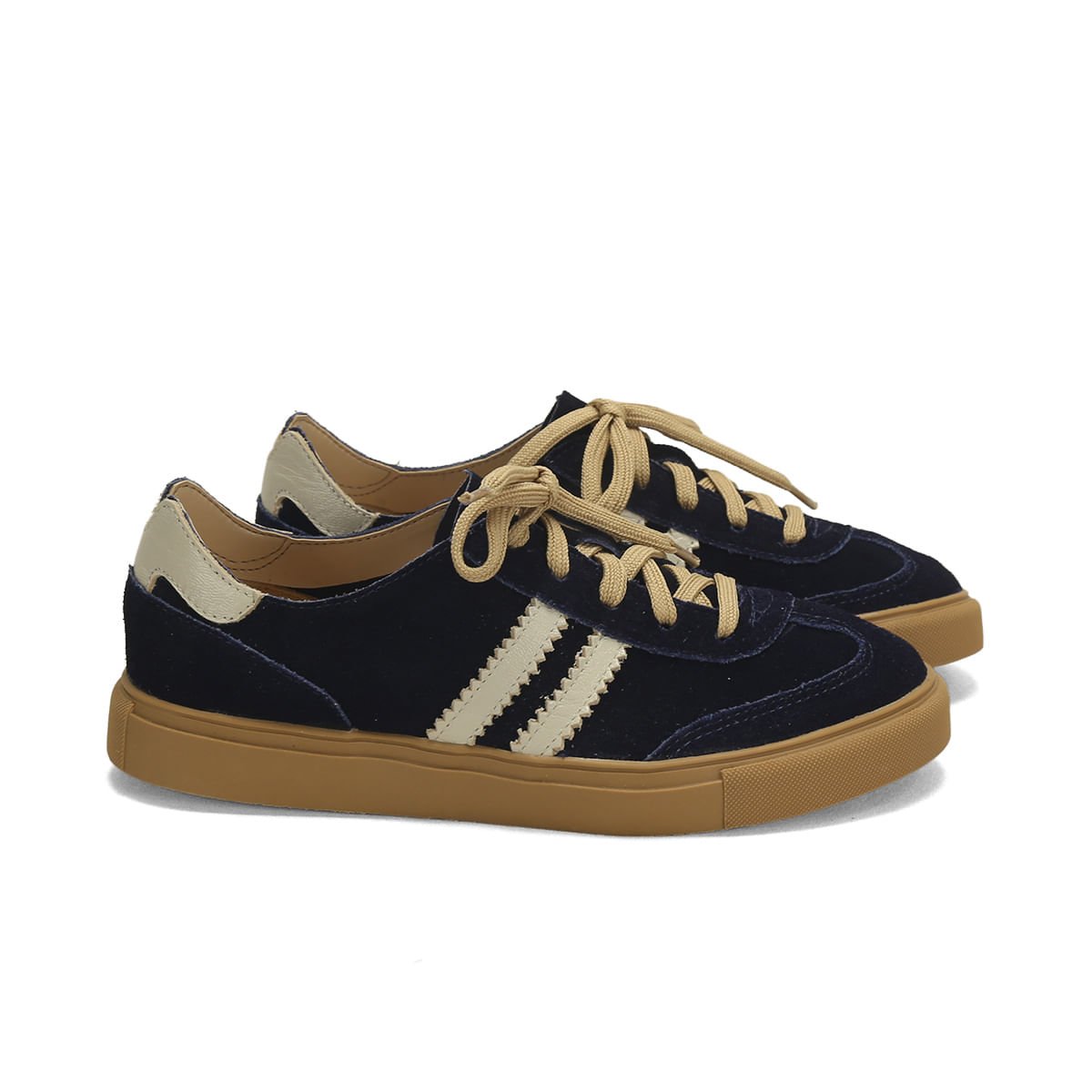 Tênis Couro Camurça Marinho Listra Off White