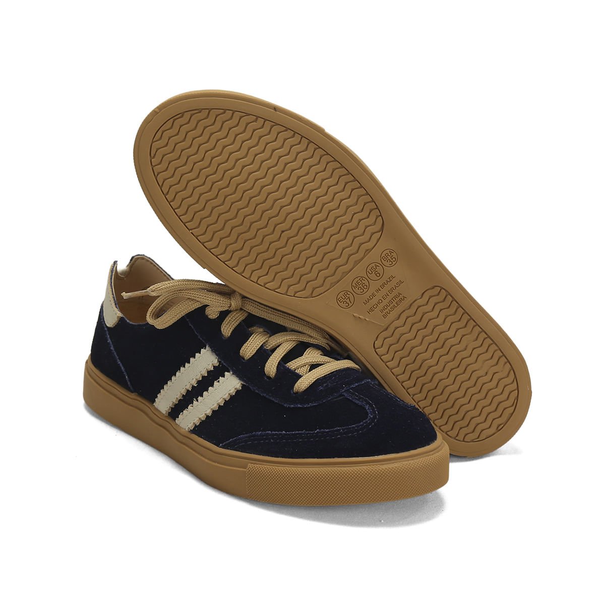 Tênis Couro Camurça Marinho Listra Off White Azul Marinho 2