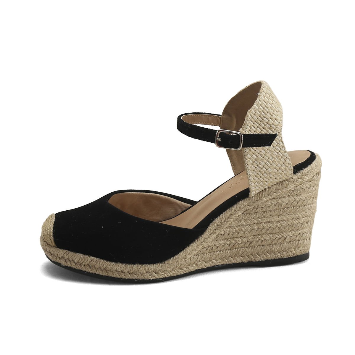 Sandália Anabela Espadrille Camurça Ana Mello 8,5cm Preto 4