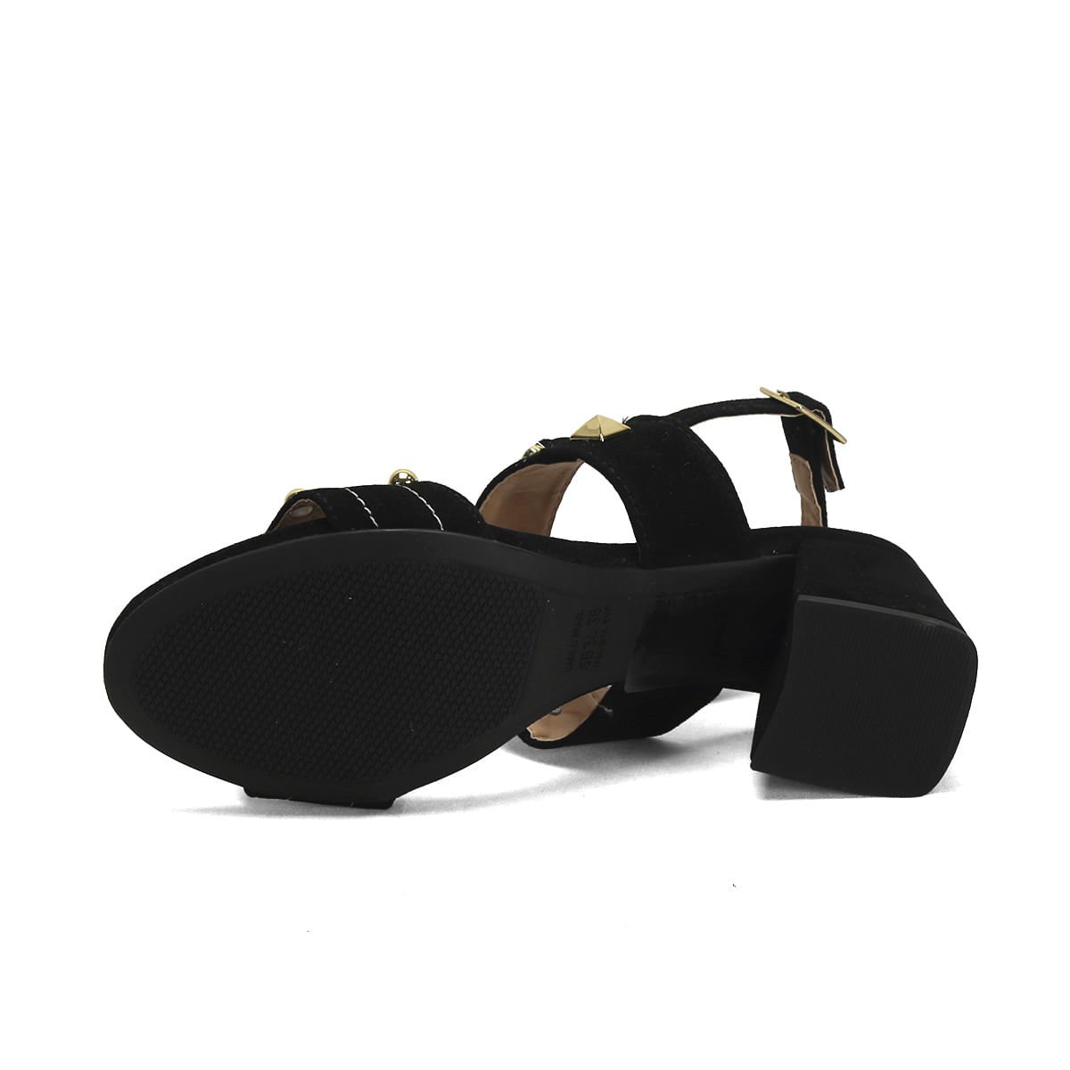 Sandália Boho Preta Metal Dourado 7cm Camurça Preto 5