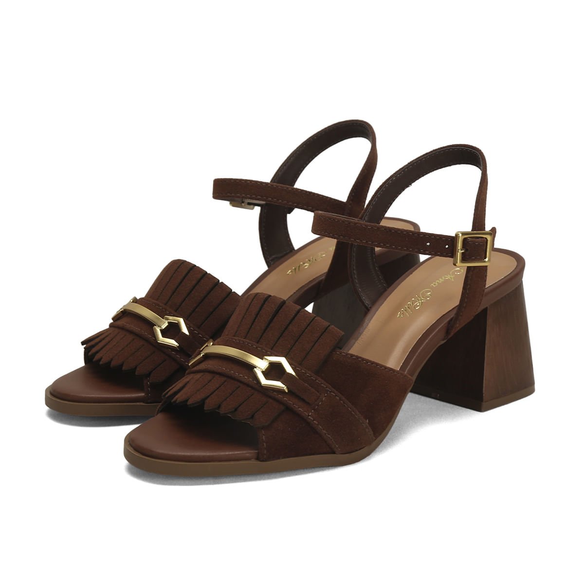 Sandália Boho Camurça Café 7cm Salto Marrom 2