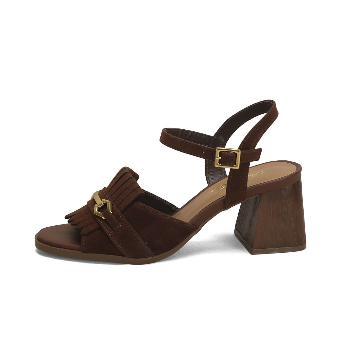 Sandália Boho Camurça Café 7cm Salto Marrom 4
