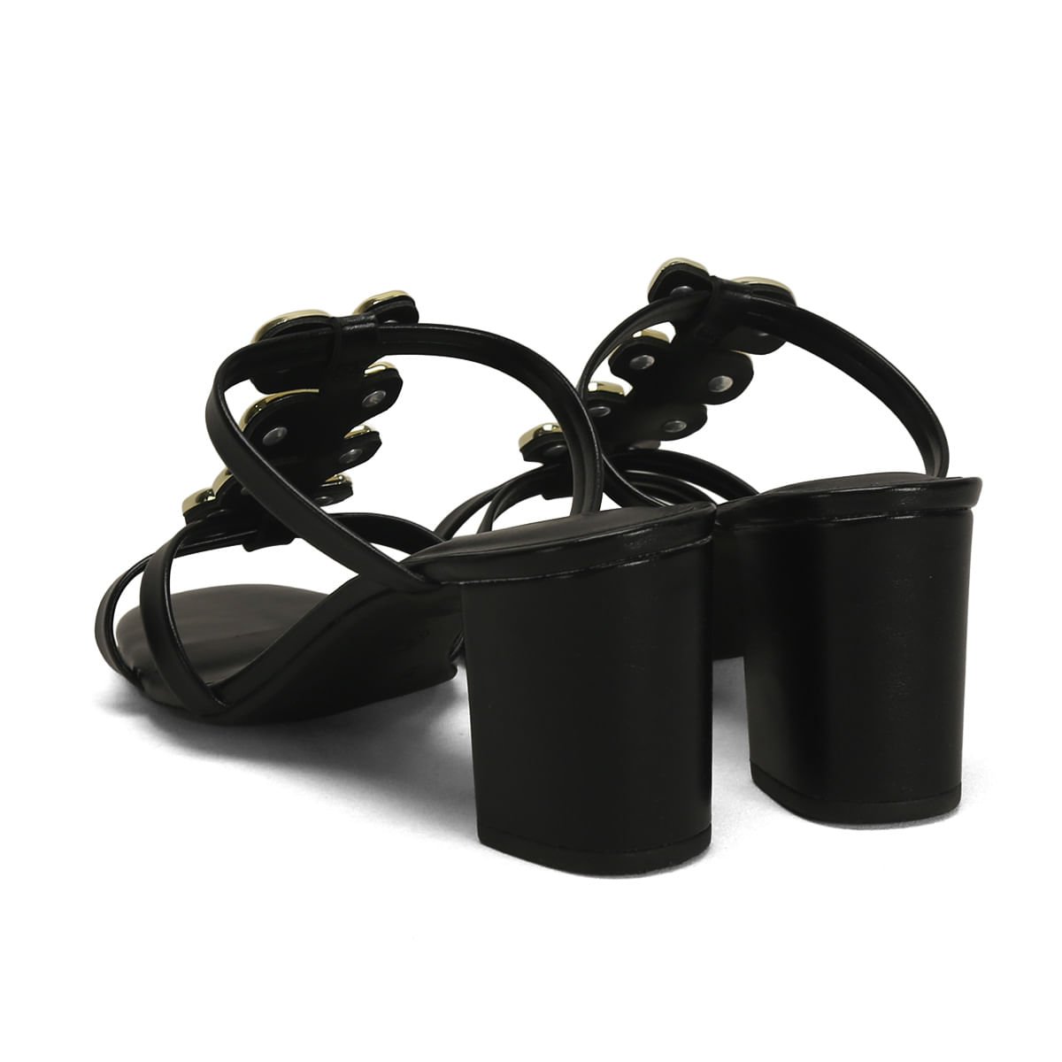 Sandália Salto Bloco Corações Preta Napa 7,5cm Preto 3