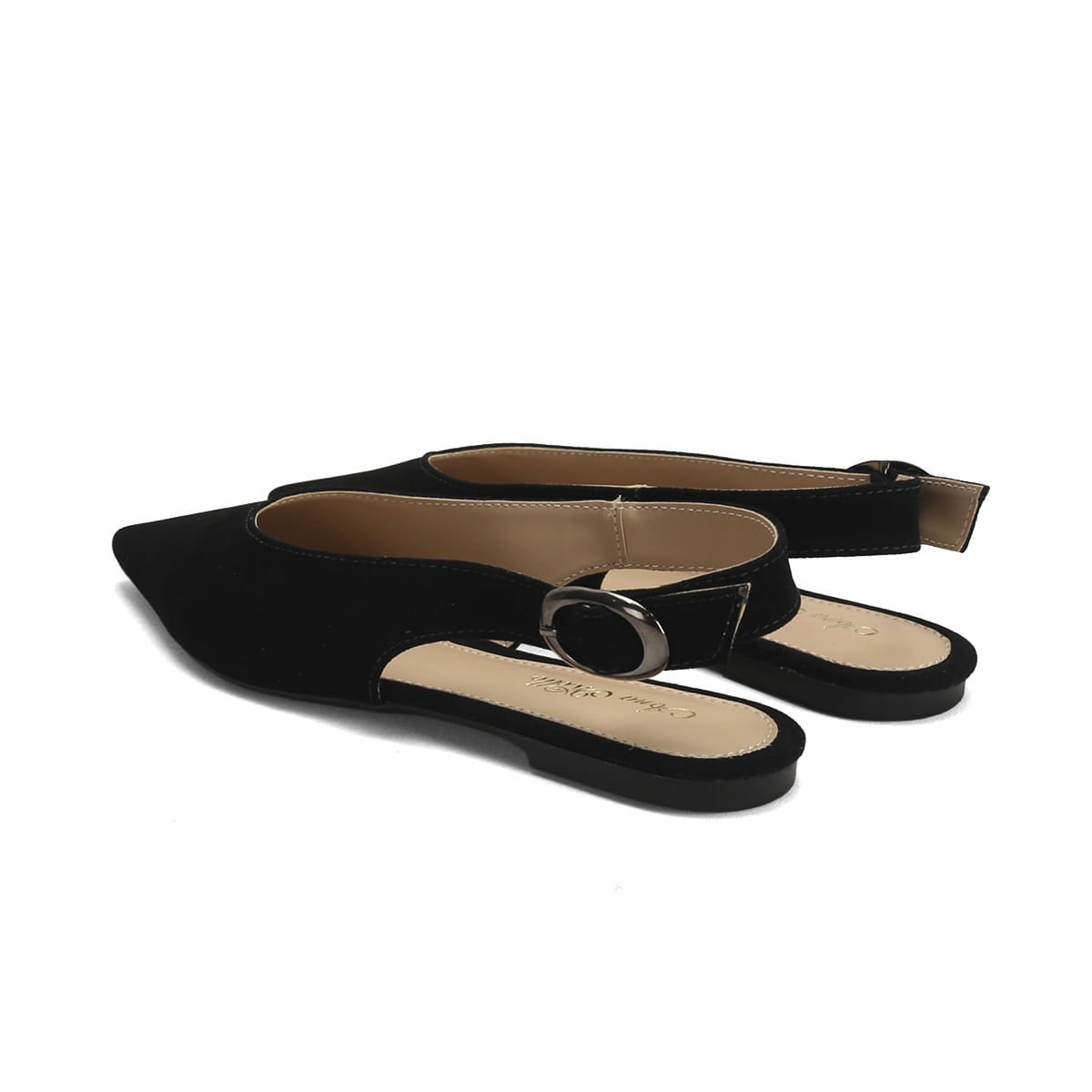 Sapatilha Slingback Camurça Preta 1cm Preto 3