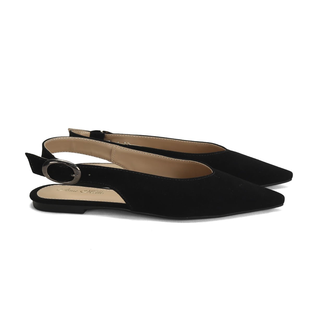 Sapatilha Slingback Camurça Preta 1cm