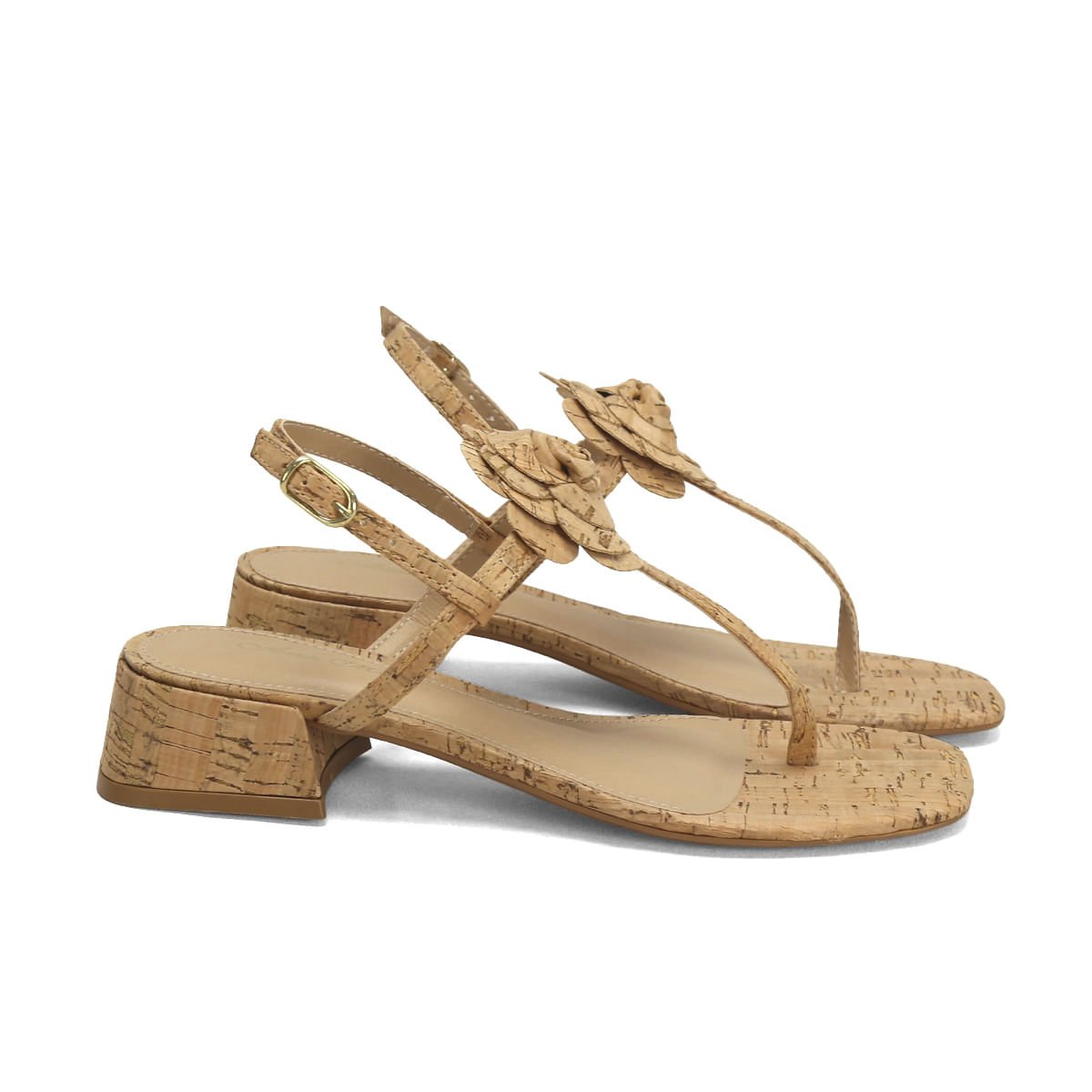 Sandália Cortiça Flor 4cm Confortável Casual
