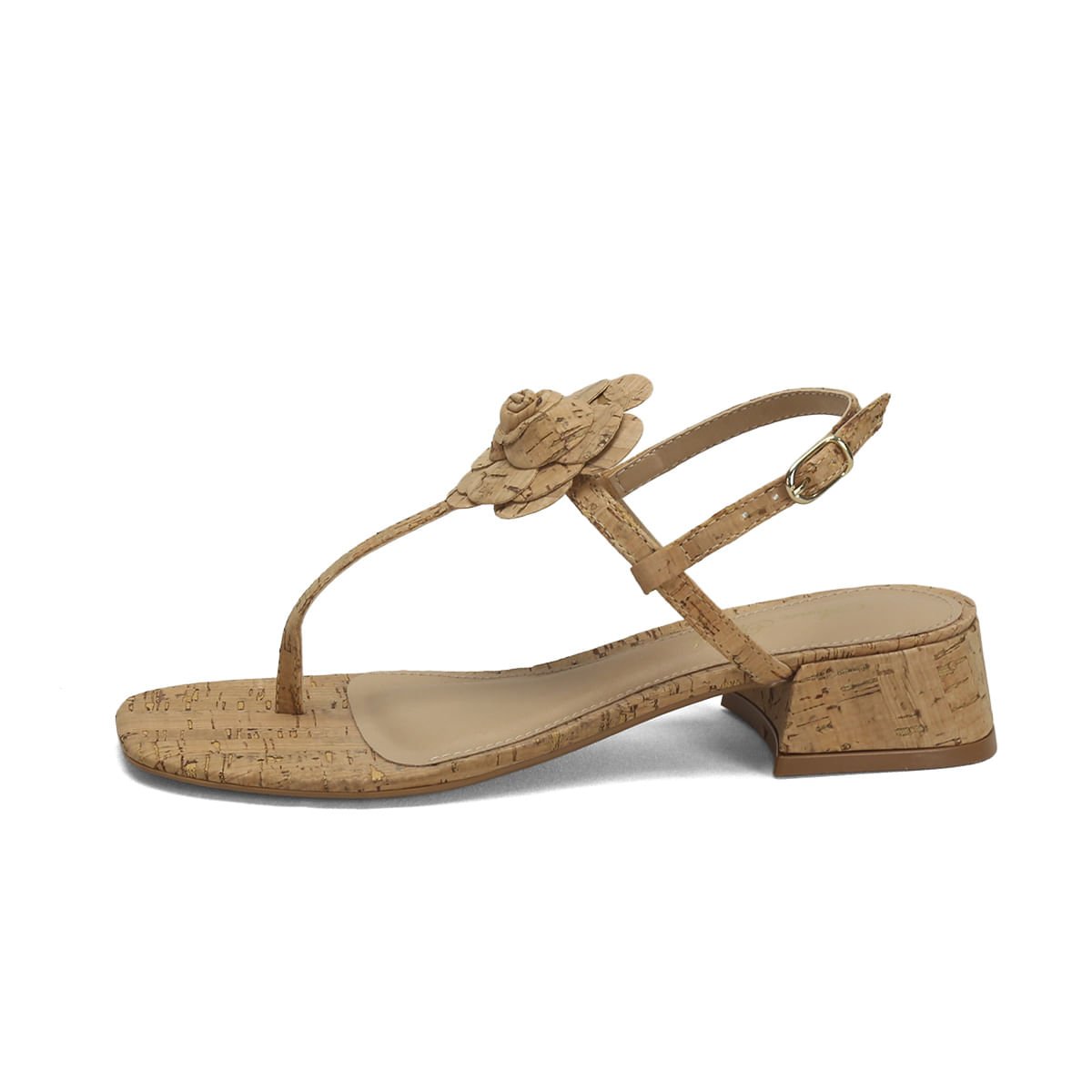 Sandália Cortiça Flor 4cm Confortável Casual Bege 4