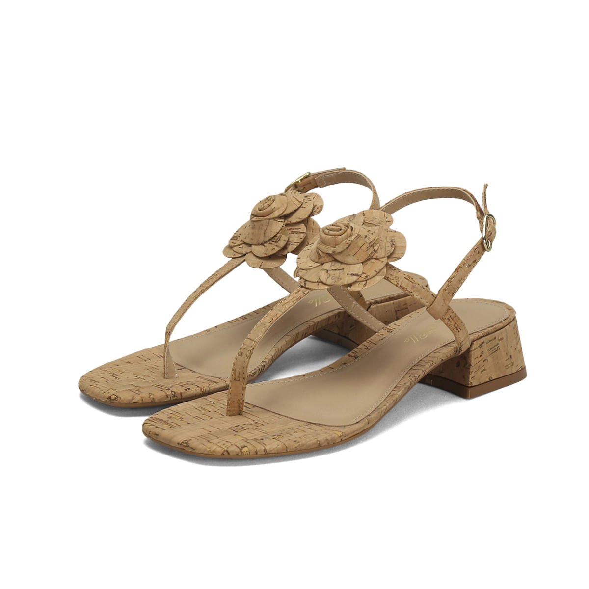 Sandália Cortiça Flor 4cm Confortável Casual Bege 2