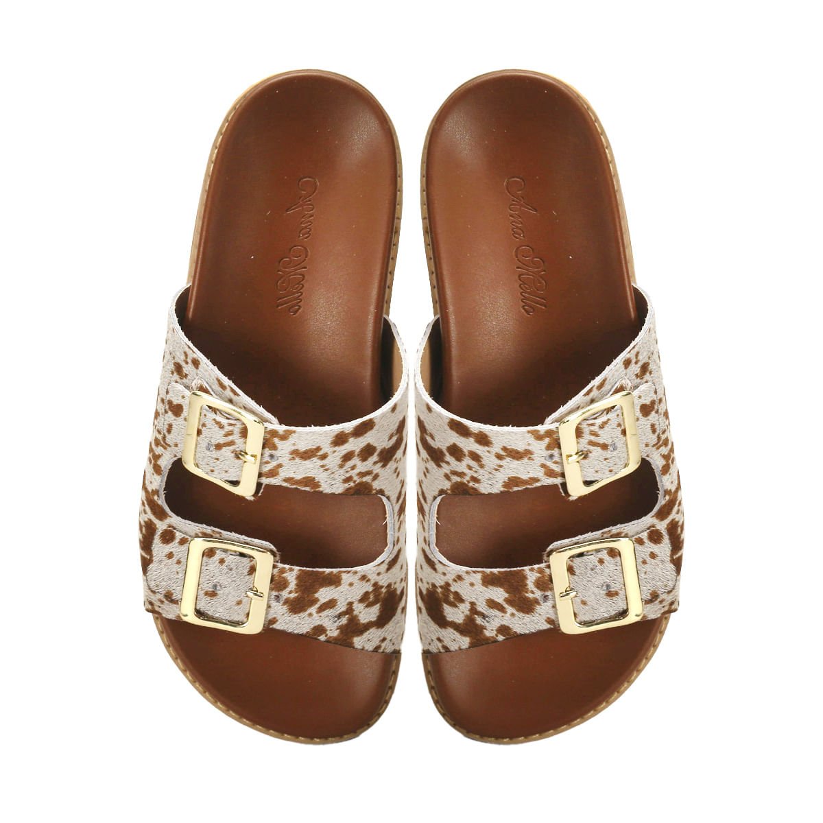 Papete Couro Vaquinha Fivelas 2,5cm Animal Print 2