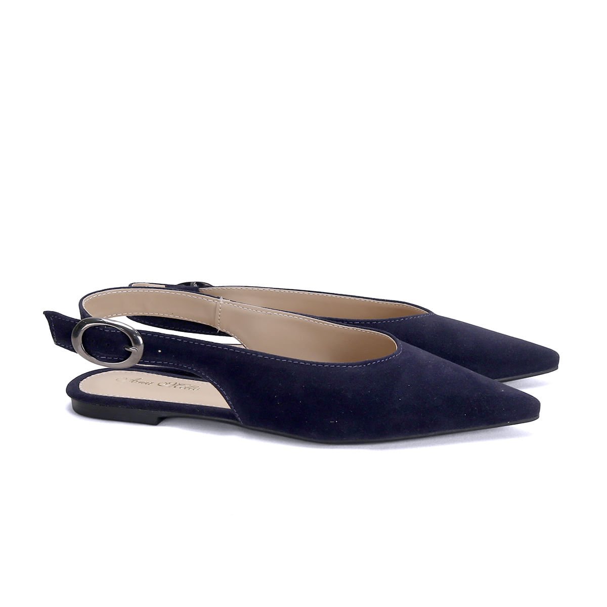 Sapatilha Slingback Camurça Azul Marinho 1cm