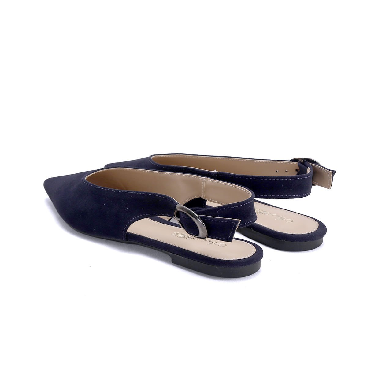 Sapatilha Slingback Camurça Azul Marinho 1cm Azul Marinho 3