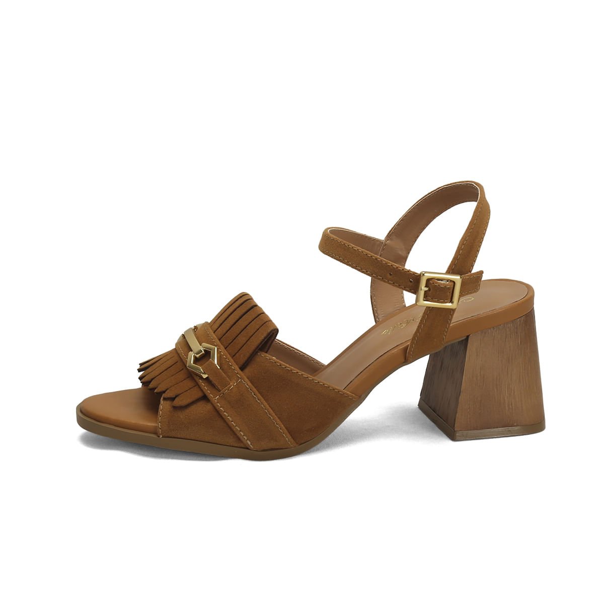 Sandália Boho Camurça Caramelo Salto 7cm Marrom 4