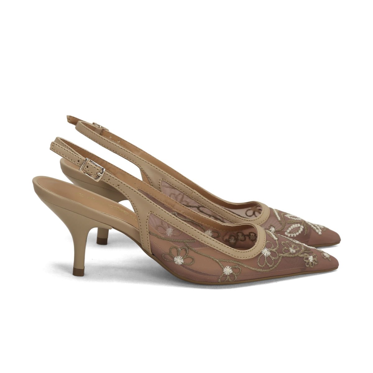 Scarpin Slingback Bordado Amêndoa 8cm