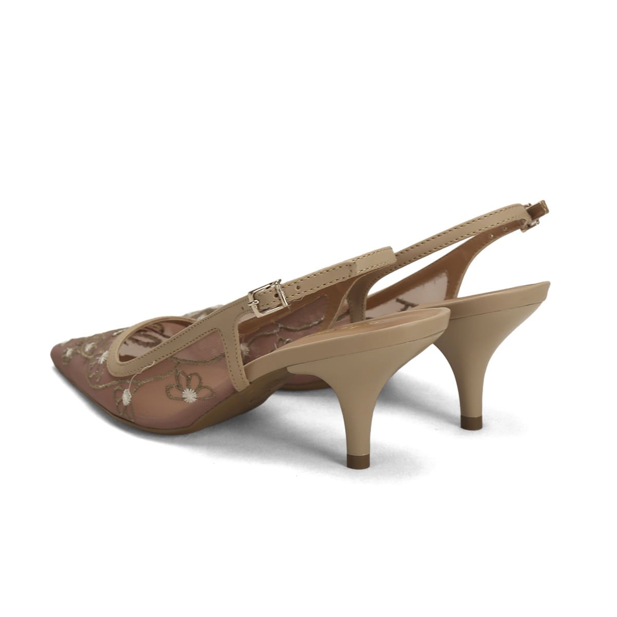 Scarpin Slingback Bordado Amêndoa 8cm Bege 3