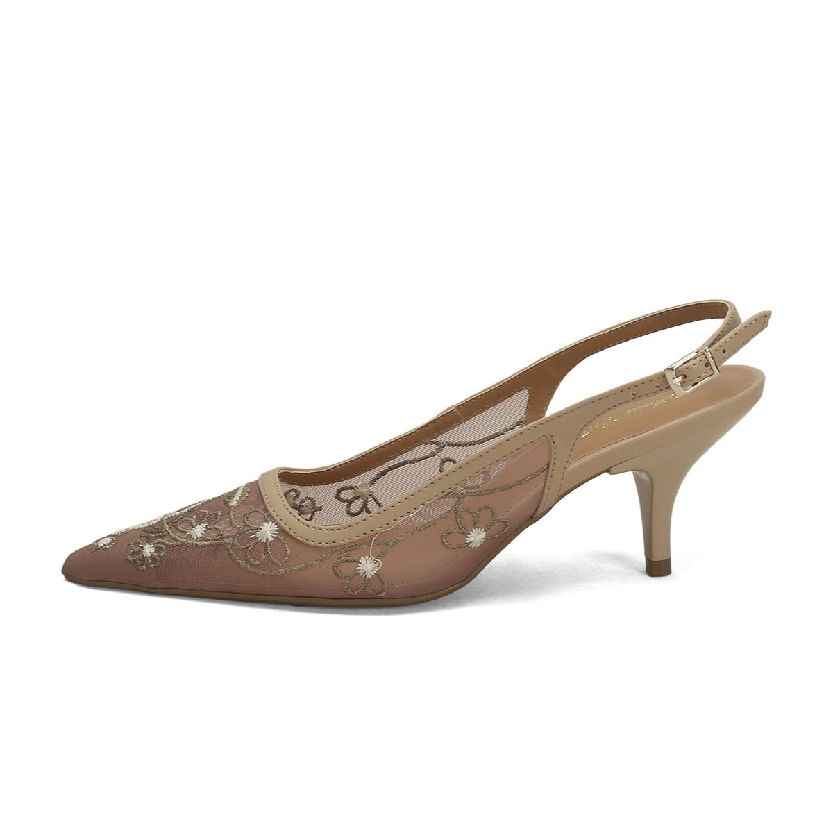Scarpin Slingback Bordado Amêndoa 8cm Bege 4