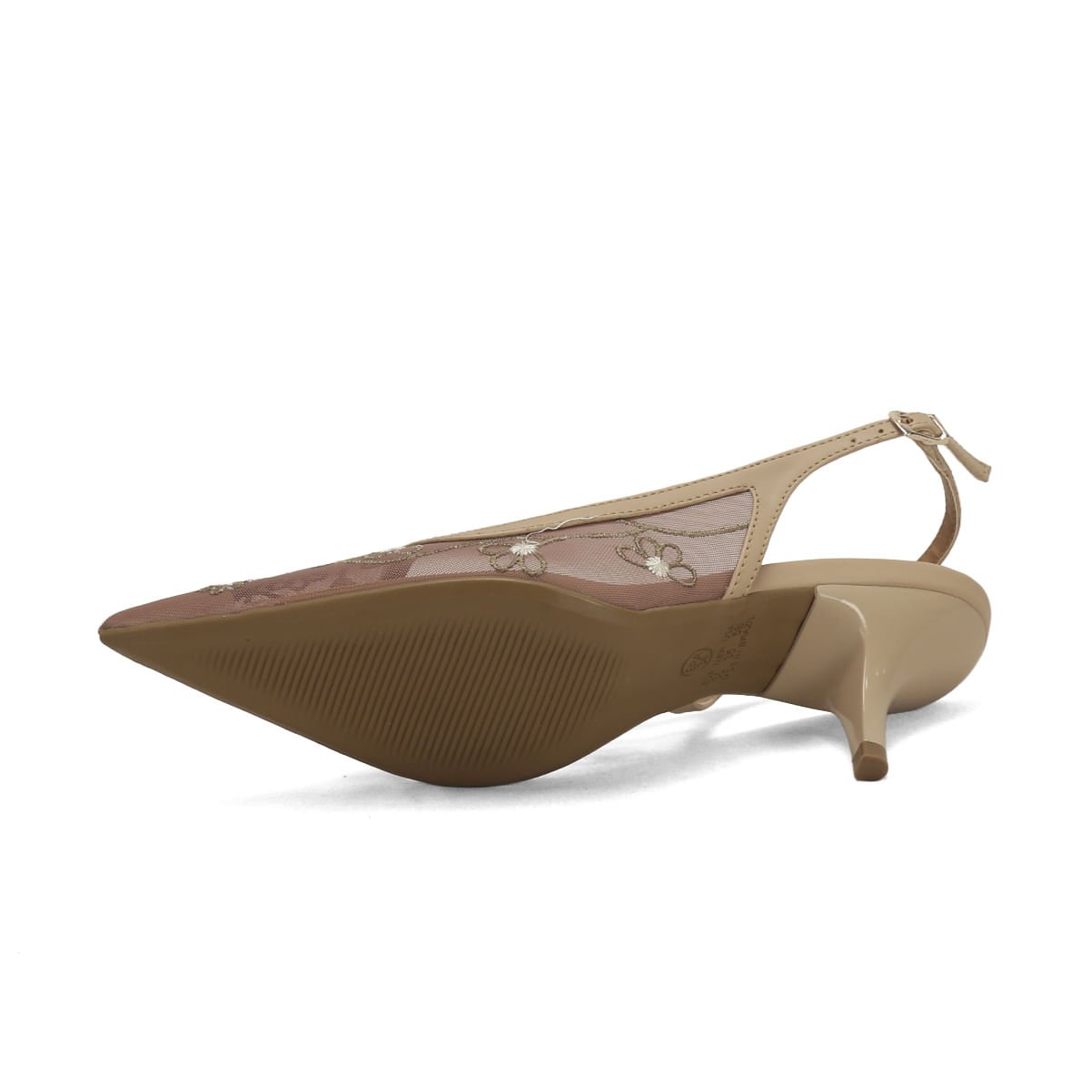 Scarpin Slingback Bordado Amêndoa 8cm Bege 5