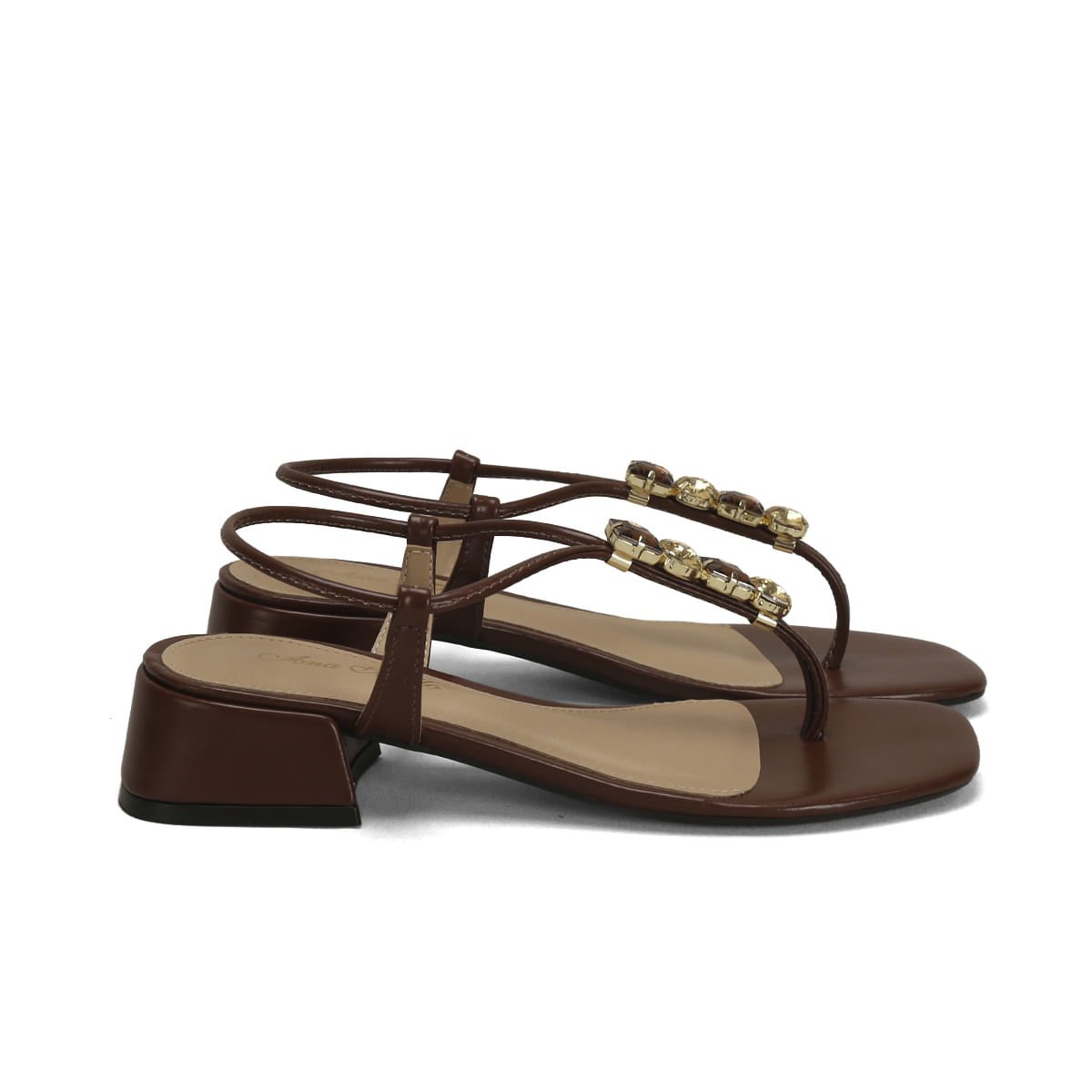 Sandália Pedraria Café Salto 4cm Confortável