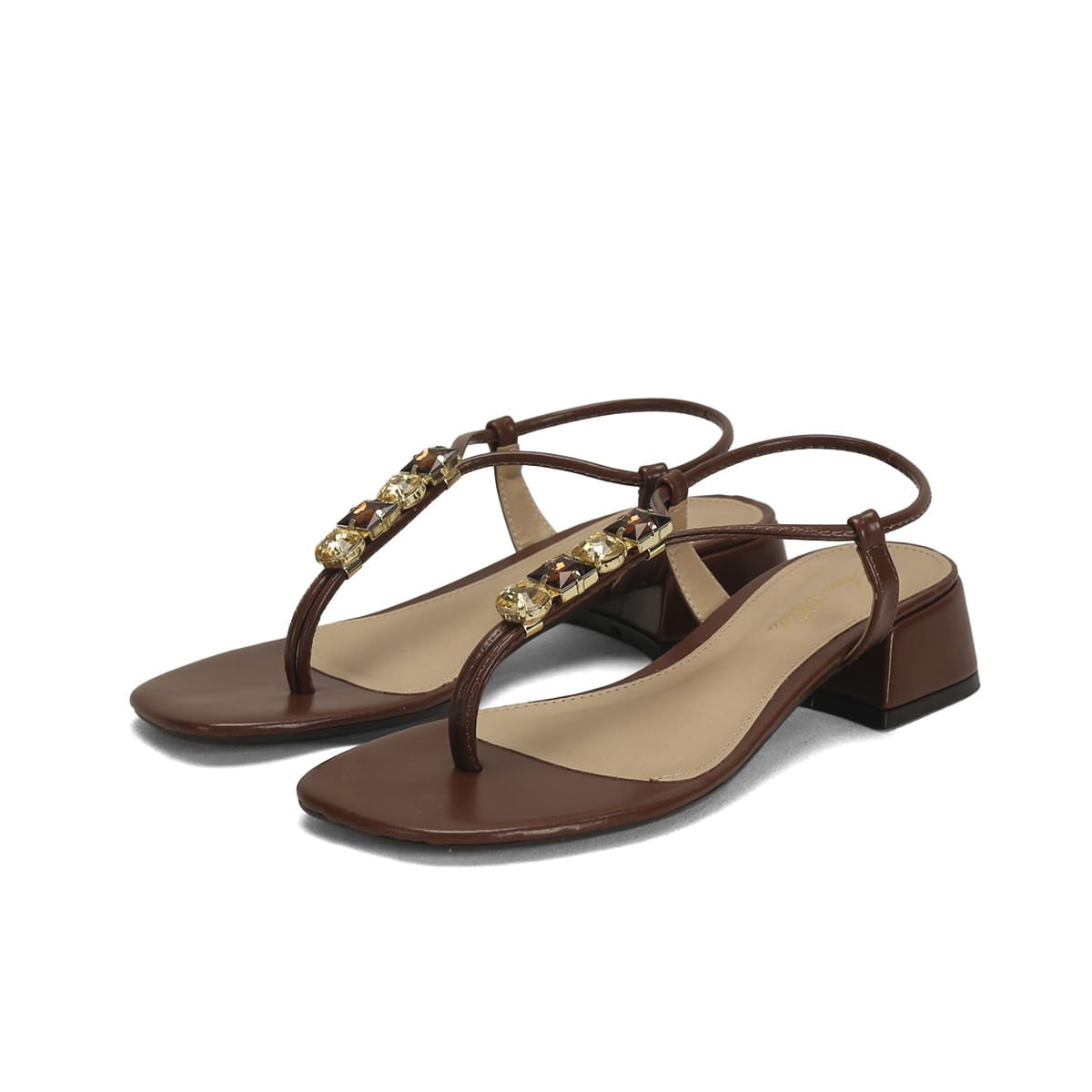 Sandália Pedraria Café Salto 4cm Confortável Marrom 2