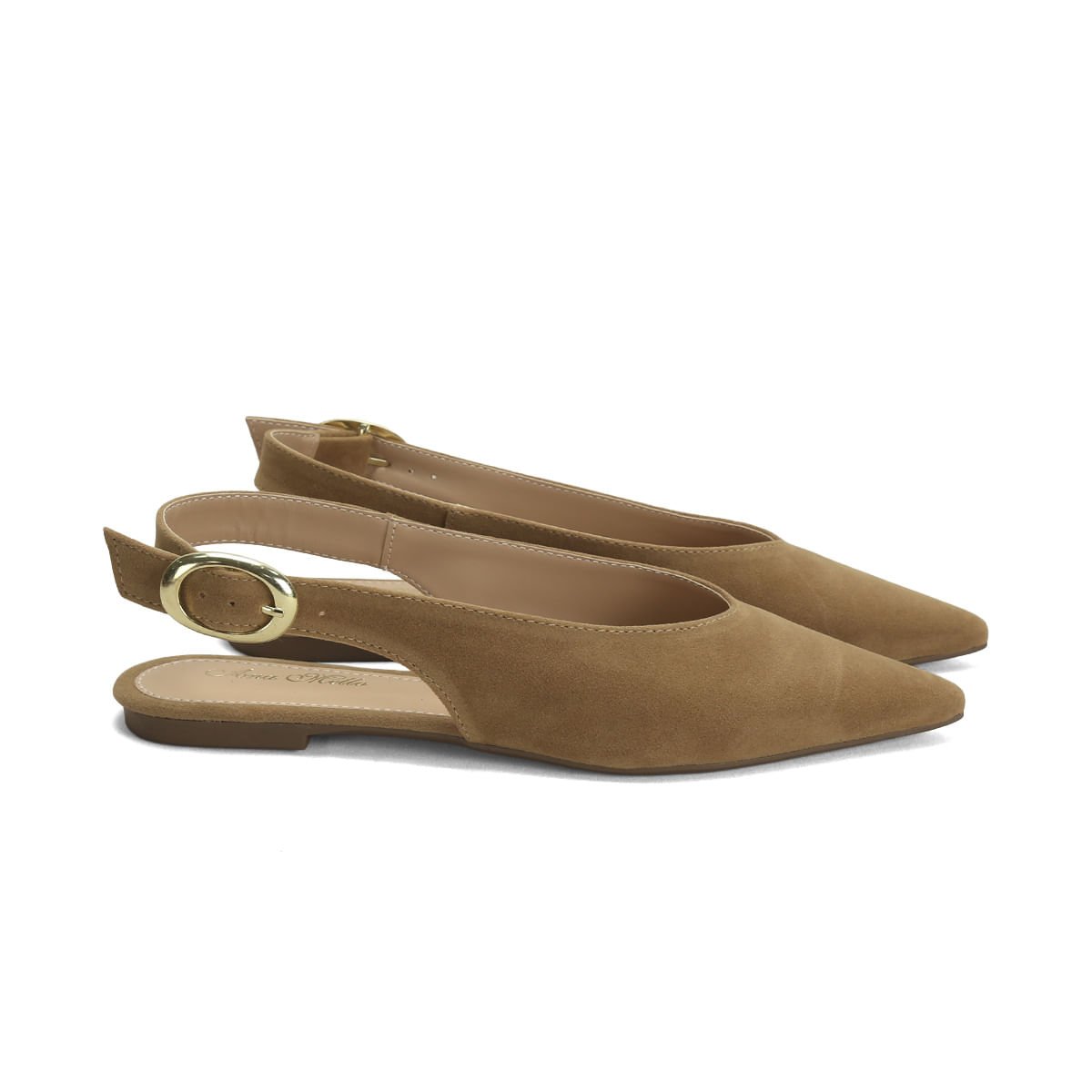 Sapatilha Slingback Camurça Amêndoa 1cm