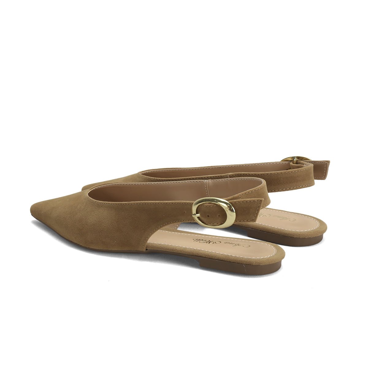 Sapatilha Slingback Camurça Amêndoa 1cm Bege 3