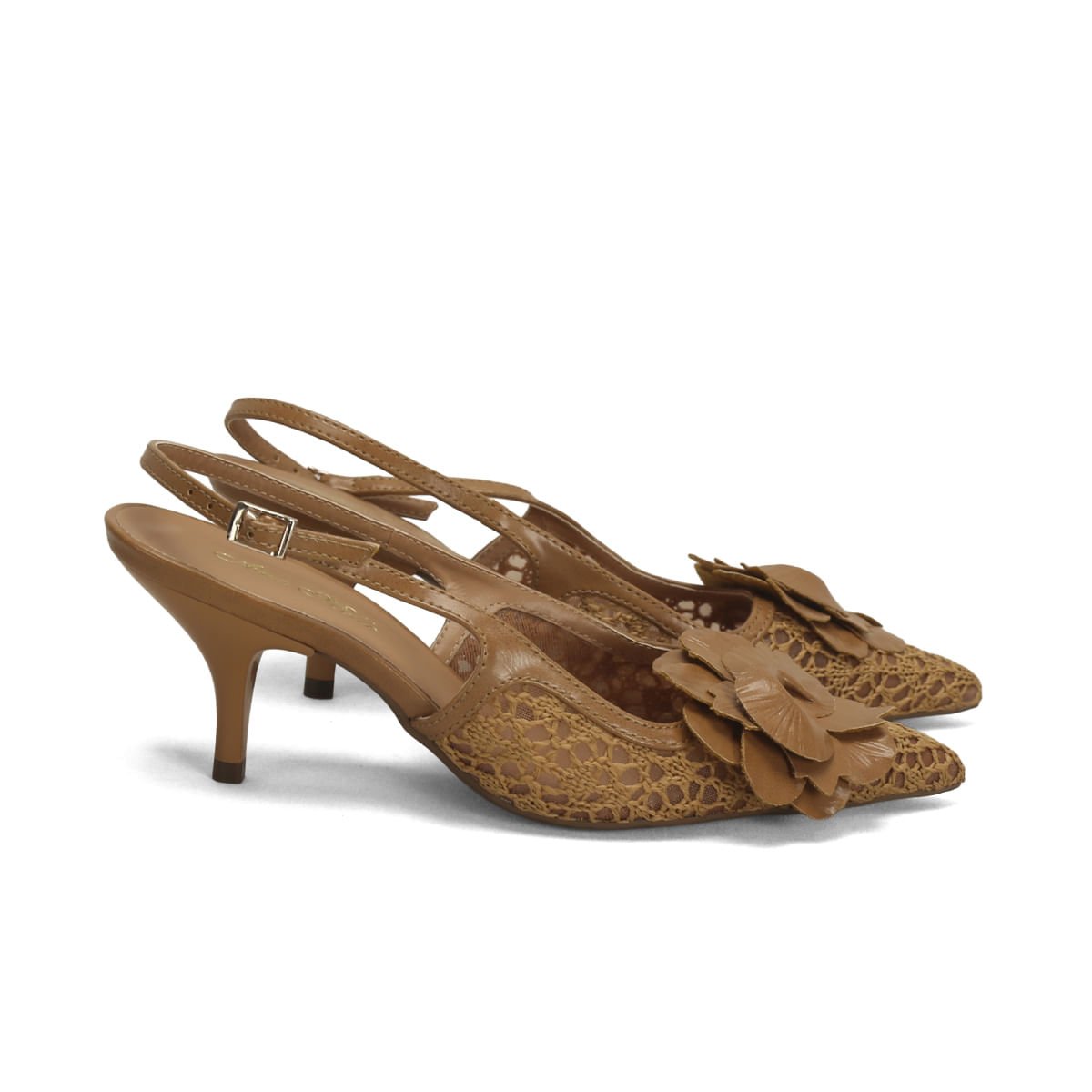 Scarpin Crochê Floral Slingback 7cm Sintético
