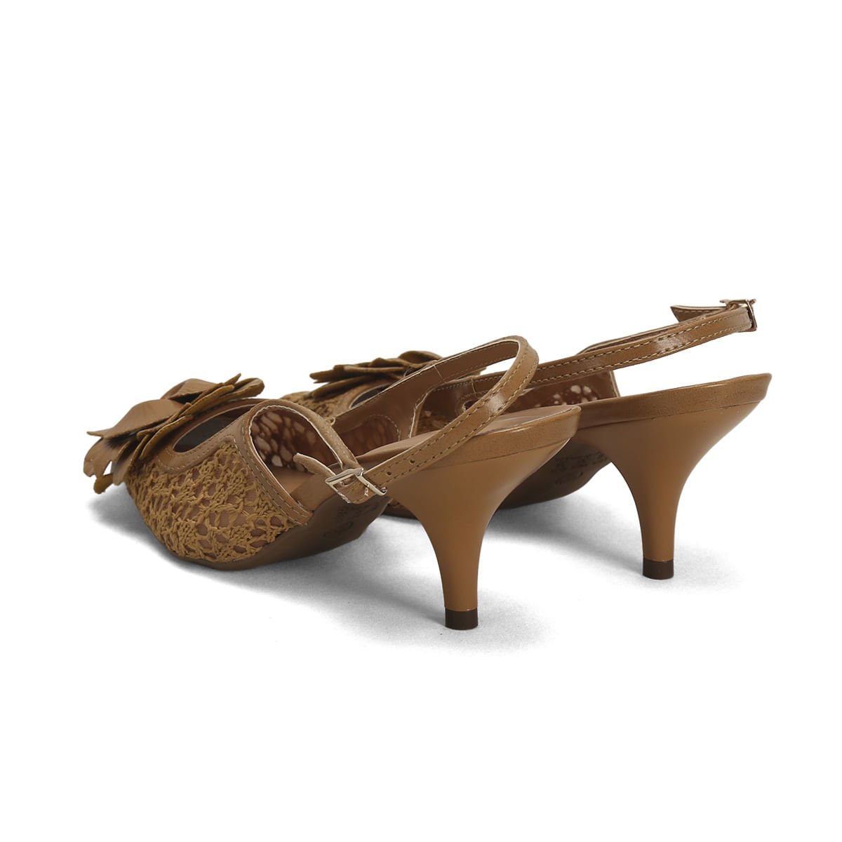 Scarpin Crochê Floral Slingback 7cm Sintético Bege 3