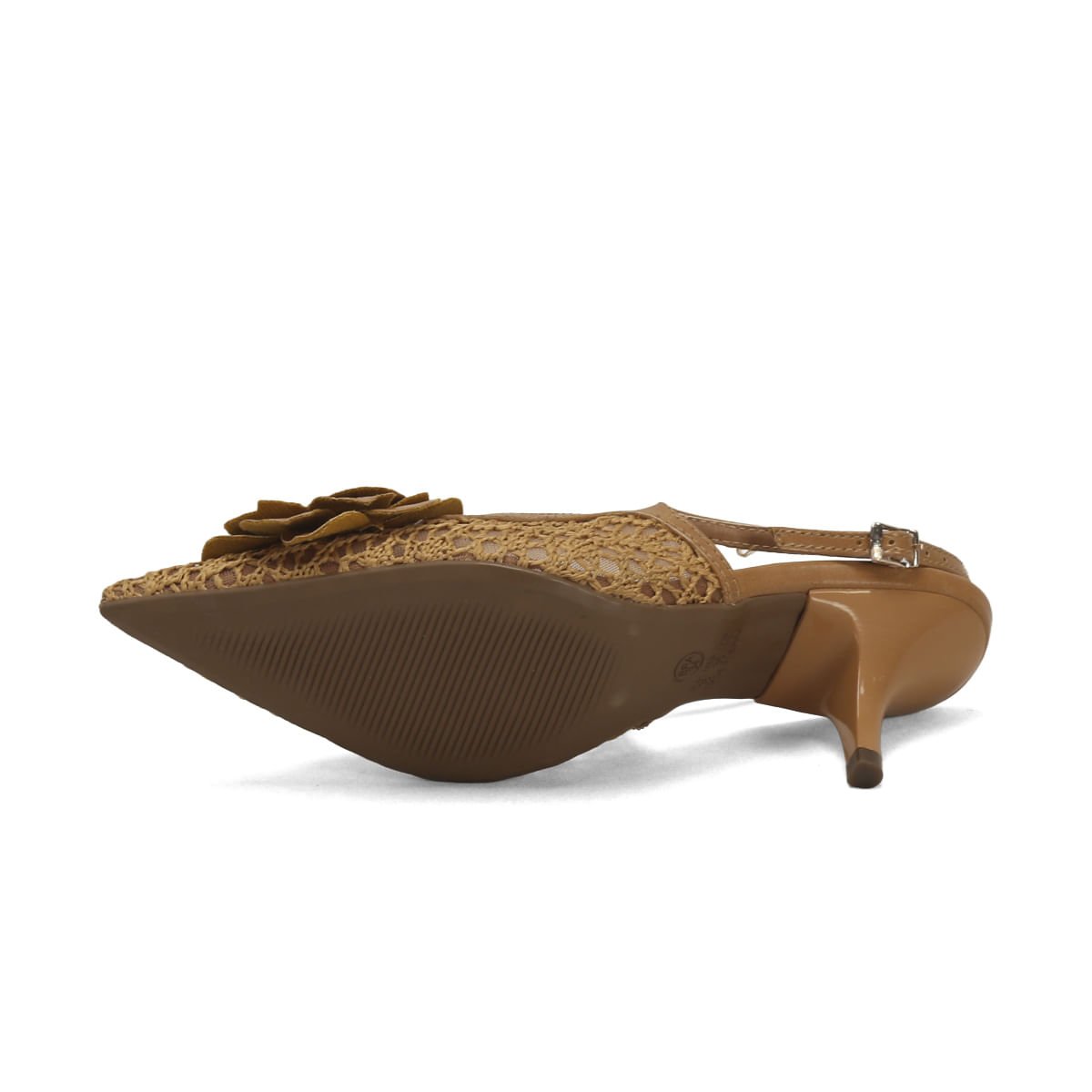 Scarpin Crochê Floral Slingback 7cm Sintético Bege 5