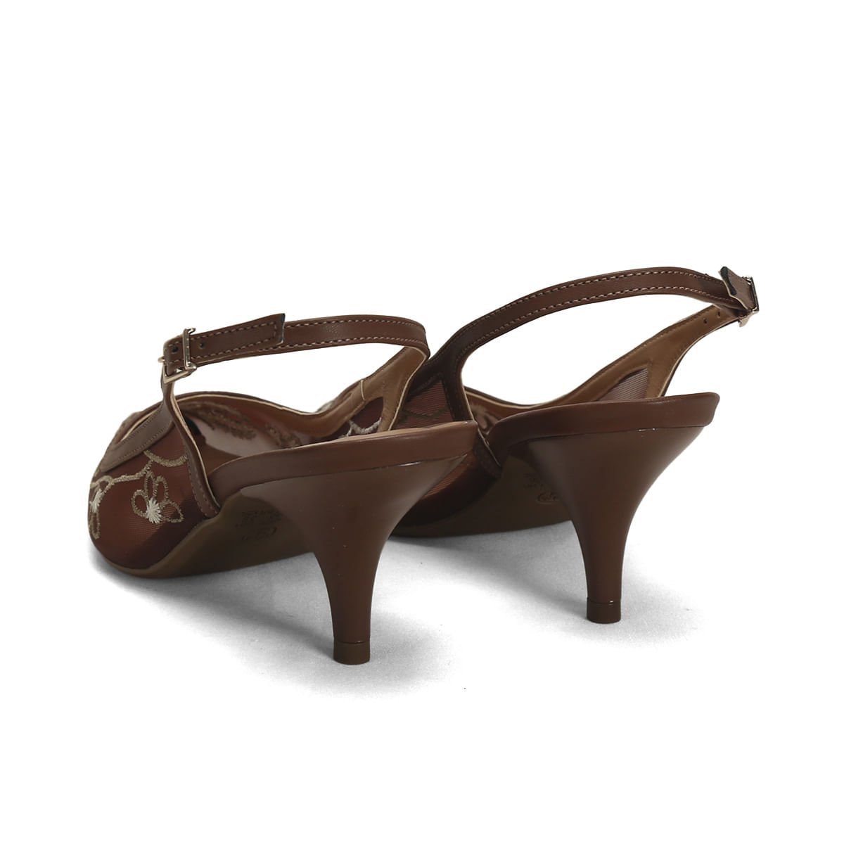 Scarpin Slingback Bordado Telha Café 8cm Marrom 3