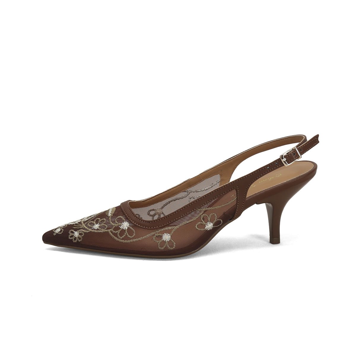 Scarpin Slingback Bordado Telha Café 8cm Marrom 4