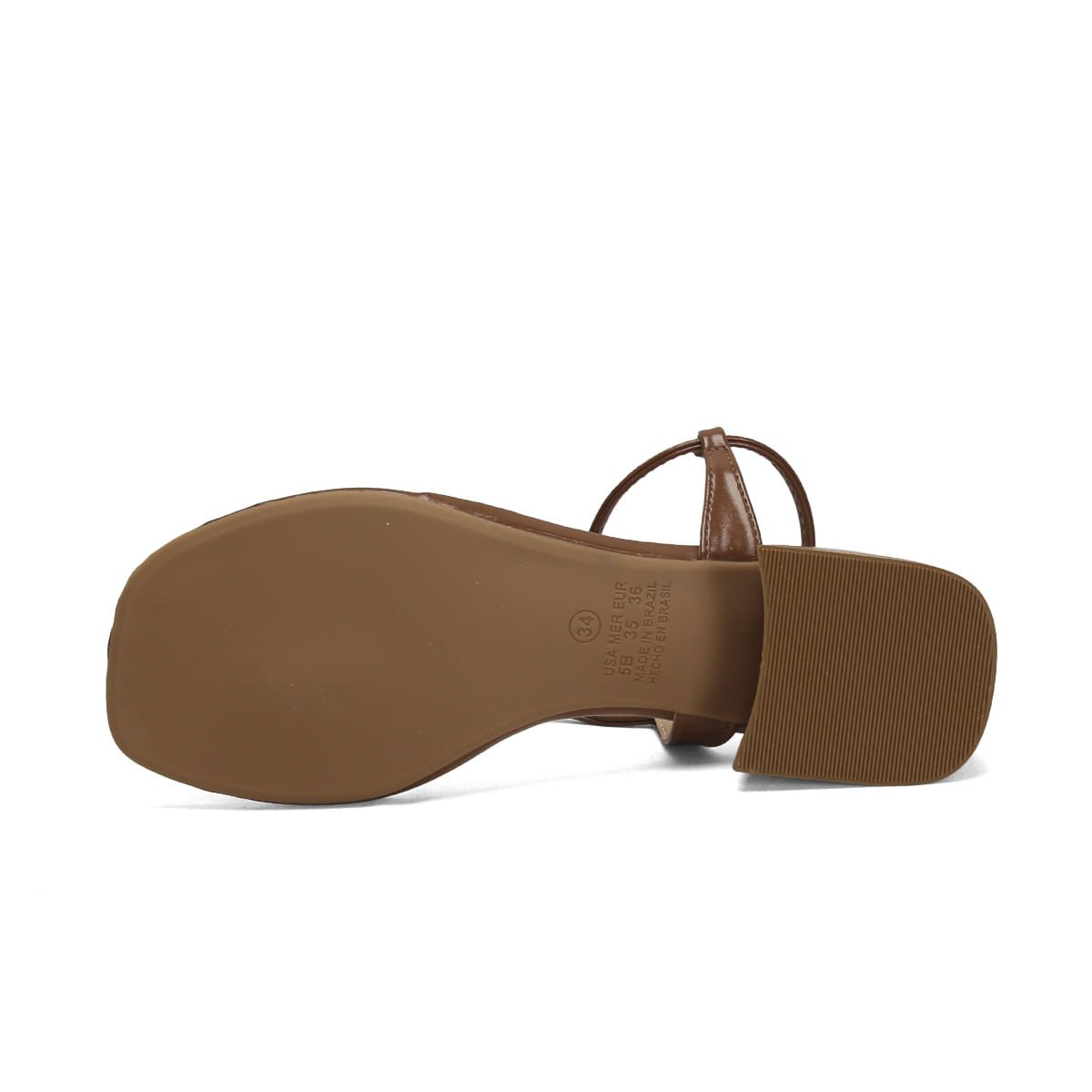 Sandália Salto Bloco Caramelo Pedrarias 4cm Marrom 5